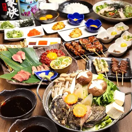 【飲み放題付】鶏お造り.丹波鶏串焼き.水炊き鶏鍋など鶏三昧『極みコース』全8品 6500円→6000円