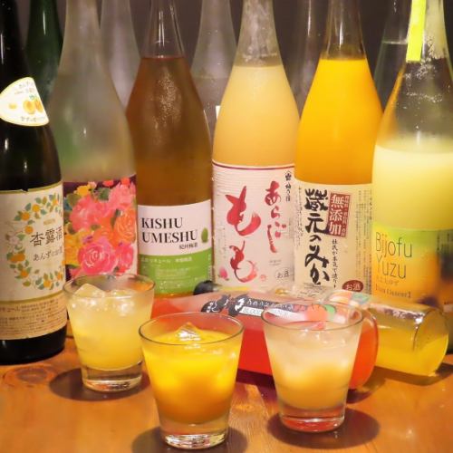 女性に嬉しい果実酒も多数取り揃え！梅酒をはじめ【もも酒】【りんご酒】【ゆず酒】などなど多数取り揃え◎