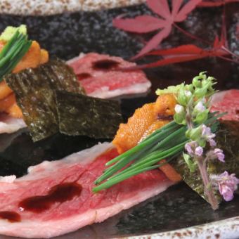 [Japan's best sesame mackerel & sea urchin roikura sashimi & pork shabu with homemade soba soup] Course 5000 yen (tax included)