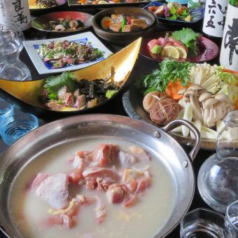 [Japan's best sesame mackerel & Tsushima's golden conger eel broiled & Hakata flavored chicken with rich mizutaki] Course 6,000 yen (tax included)