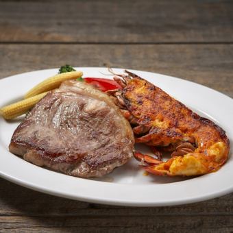 ロブスターのウニソース焼き&石垣和牛のサーロインステーキ(約200g)