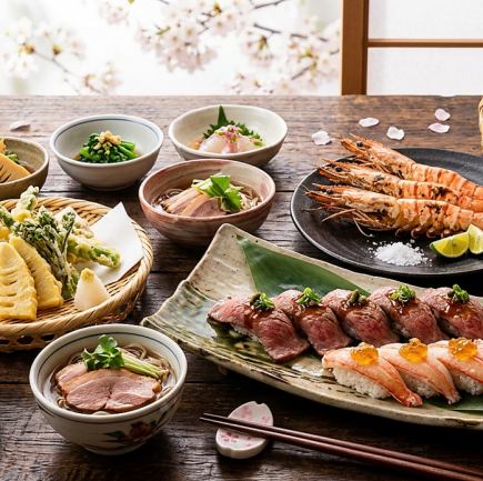 【月～木限定】ゆったり2時間半飲放付『春風コース』 和牛ヒレ寿司＆特大甘海老など全7品4950円