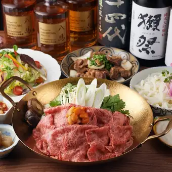 【2H食べ放題＆生ビール付き飲み放題】国産牛&三元豚のすき焼きorしゃぶしゃぶ6,000円