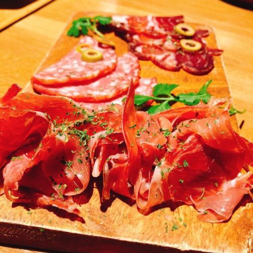 Assortment of 3 types of raw ham