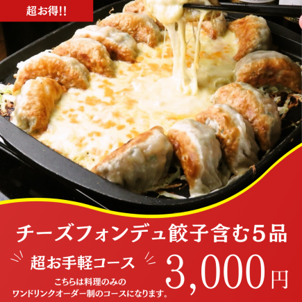 【5品】超お手軽コース(月～木限定・祝前・祝日は除く） 3,000円＋ワンドリンクオーダー制