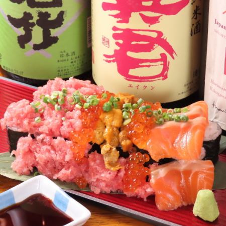 [Luxury] Enjoy both meat and fish...10 dishes with lean beef cushion steak & big catch sushi + 120 minutes [all-you-can-drink] ⇒ 5000 yen