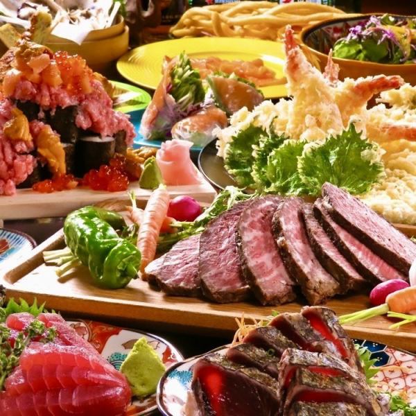 【サービスプレート付！】和牛ステーキ・明太モツ鍋・鰻飯全9品+120分[飲放]⇒5000円