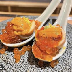 Boiled egg topped with sea urchin salmon roe