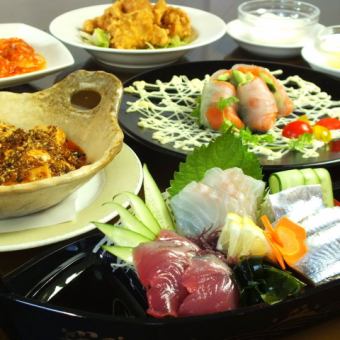 2.5小時無限暢飲【新生套餐】生魚片三塊、麻婆豆腐等9道菜5,000日圓（含稅）