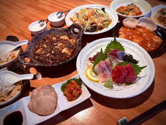 2.5時間飲み放題付き【旬鮮コース】刺身三点盛、麻婆豆腐などお料理全9品5000円(税込)