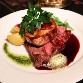 牛フィレ肉＆フォアグラのソテー フォアグラとマッシュルームの赤ワインソース