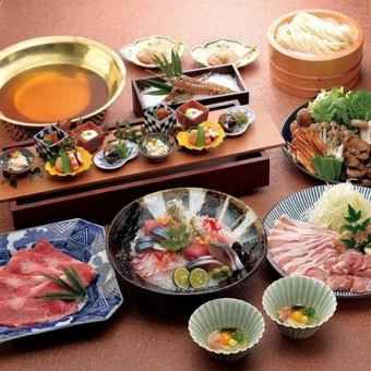 おうどんのお鍋 6000円 細うどん/前菜/お造り盛り合わせ/おうどんのお鍋/デザート