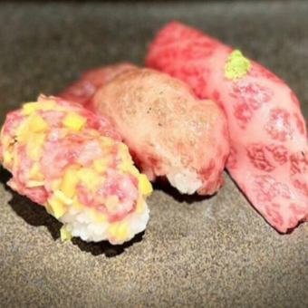 肉寿し盛り（ヒウチ・トモサンカク・ロース）