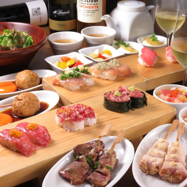 Grilled wagyu beef sushi and yakitori! Total 12 dishes ~ & 2 hours all-you-can-drink included [Banquet course] 4500 yen ~