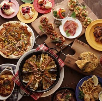 [Deluxe course] 10 dishes including paella, pizza, cut steak, etc. for 120 minutes [all-you-can-drink] for 4 people ~