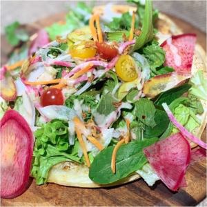 seasonal vegetable salad pizza