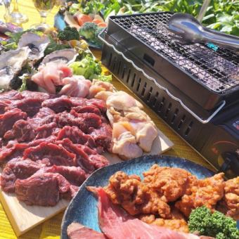 Enjoy a BBQ on the terrace this summer! Top-quality, carefully selected ingredients and over 50 types of drinks available all you can drink!