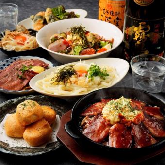 希少！牛さがり鉄板焼き♪生も3h飲み放題《特選コース》鶏生姜天や、かしわ飯♪全10品6000円
