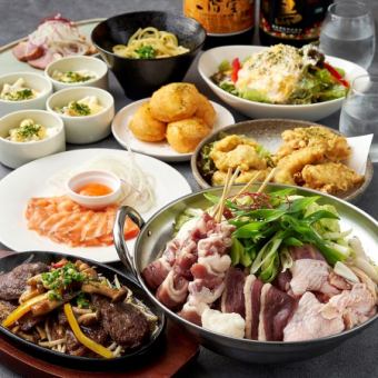 津軽鴨と大山鶏合盛鍋付♪生も3h飲み放題《特選コース》牛サガリ焼や、大分とり天♪全10品6600円