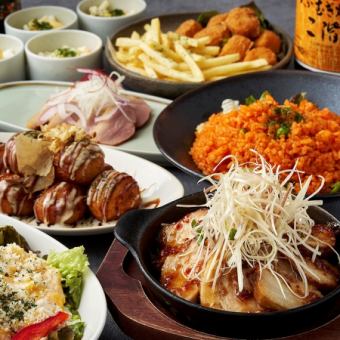 当日OK！豚バラ叉焼鉄板、チキンライス♪生も2.5h飲み放題《YABURIコース》お得に♪全8品4600円