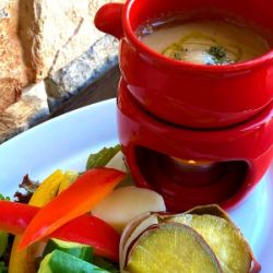 Bagna cauda made with freshly picked vegetables