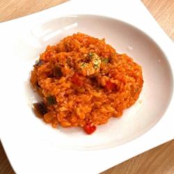 Shrimp and summer vegetable tomato risotto