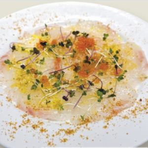 Today's fresh fish carpaccio topped with mullet roe and flying fish roe
