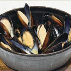 Plenty of mussels steamed in white wine