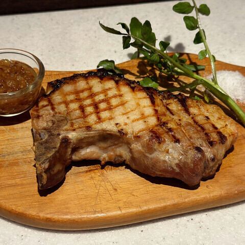 Grilled Iwanaka pork loin with bone