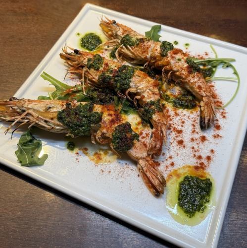 Grilled large shrimp with herb garlic butter