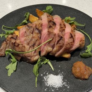 Grilled Iwate SPF pork shoulder loin with seasonal mostarda