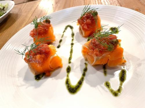 Norwegian salmon and cream cheese rouleaux