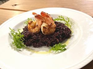 Shrimp black rice risotto