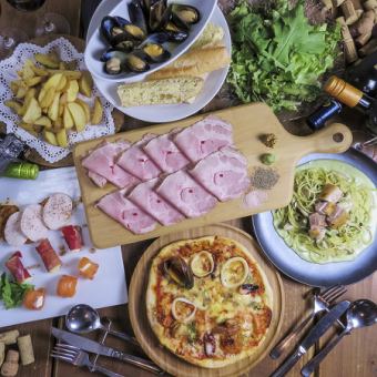 [All-you-can-drink for 3 hours] Perfect for year-end parties! A light course of 7 dishes with domestic roast pork and a choice of pasta or pizza