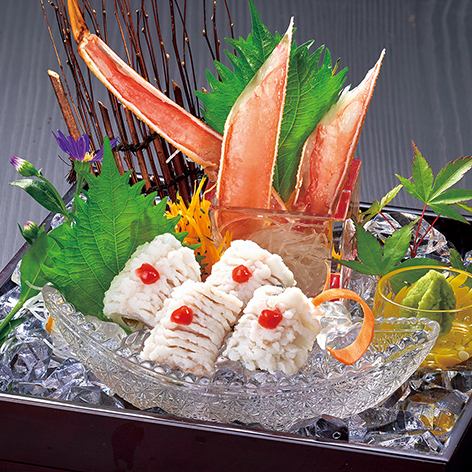 Crab and conger eel sashimi