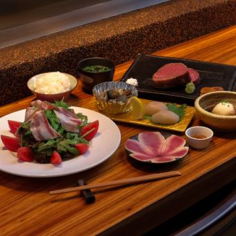 鱼贝类烤香菇和瘦菲力牛排套餐 6,600日元（含税）