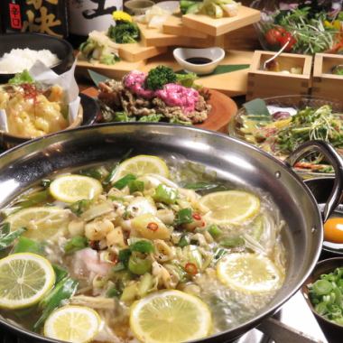 [2 hours all-you-can-drink included] ★Limited time only★ Popular! Hotpot course with 7 dishes! {Green onion and salt lemon hotpot course}