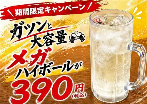 【期間限定】驚天動地！390円メガハイ