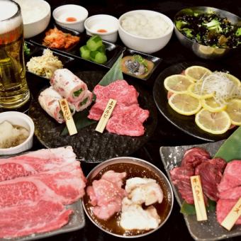  【歓送迎会プレミアムコース】人気No1俵カルビ・黒毛和牛盛合せ《90分生ビールも飲放題付》