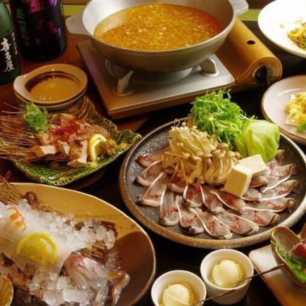 【人気No.1コース】＜2時間飲み放題付＞イカ造りと鯖しゃぶみぞれ鍋仕立て 8500円コース