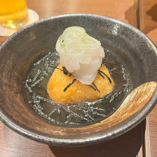 Deep-fried rice ball with sea bream and dashi broth