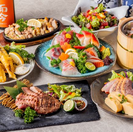 2.5小时畅饮生啤【宴会套餐】炭烤牛舌×鲑鱼籽海鲜沙拉及新鲜鱼类（共8道菜）5,500日元 → 4,500日元