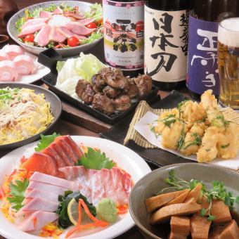 Bamboo course◆Four types of seafood and Satsuma Chiran chicken tataki <9 items in total> Draft beer included! 5,000 yen for 2 hours (tax included)