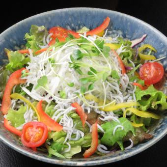 Shirasu fried in a pot and sakura shrimp salad (Gottsuan prime)