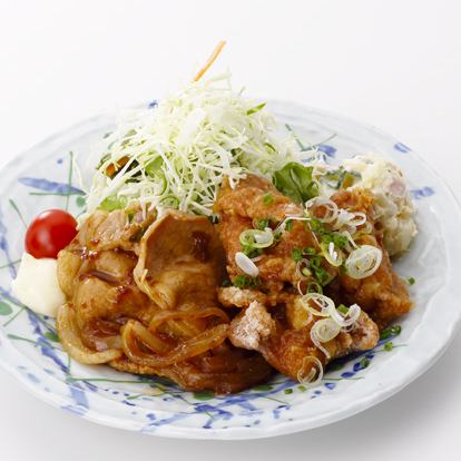 油淋鶏と旨辛ポーク定食/アジフライ定食