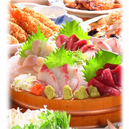 【★旬コース★2時間飲み放題付】お刺身三点盛り、海鮮あられ丼等！全7品4500円(税込)