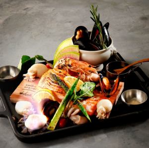 サーモンと魚介のプランクBBQ
