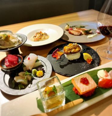 A luxurious course where you can enjoy luxurious fresh seafood such as abalone, sea urchin, salmon roe, live surf clam, and Yoichi wine pork.
