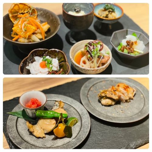 酒類小菜「一之禪」+魚肉菜餚「二之禪」+自家製100%蕎麥麵最終結束 ◇ 9道菜品5,500日元（含稅）120分鐘無限暢飲