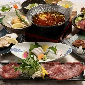 11月～【生ビール付飲み放題120分】メインが選べる宴会コース（牛タンしゃぶしゃぶ）生牡蠣付き